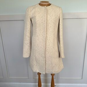 Anthropologie Elevenses Long Line Pea Coat Women’s XS Cream Gold Wool Blend